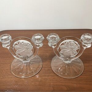 Vintage Elegant Indiana Glass Constellation Grape Double Candlestick, Pair